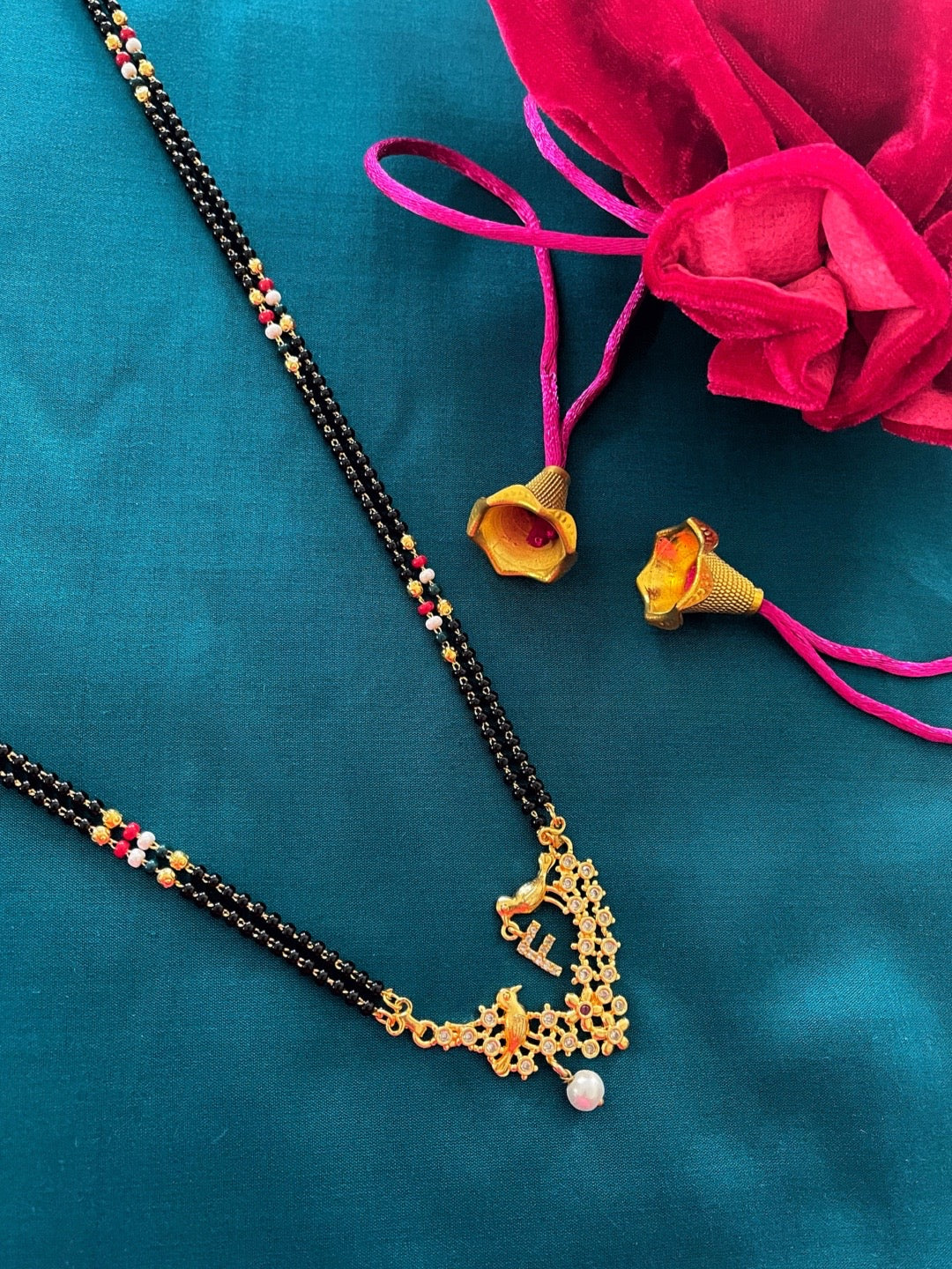 Letter A-Z Long Letter Mangalsutra Design Gold Plated Alphabet Love Birds with Pearl