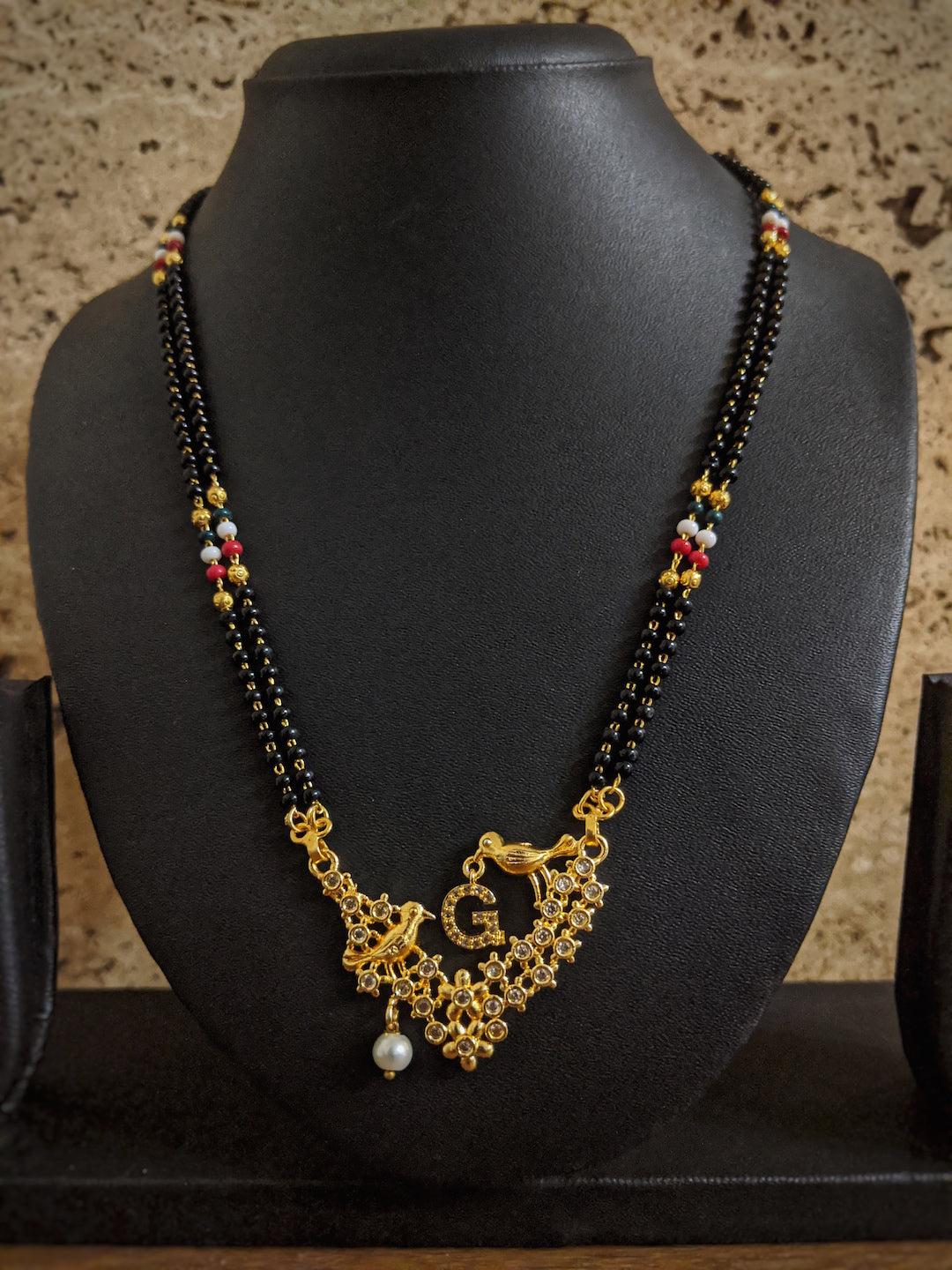 Letter A-Z Long Letter Mangalsutra Design Gold Plated Alphabet Love Birds with Pearl