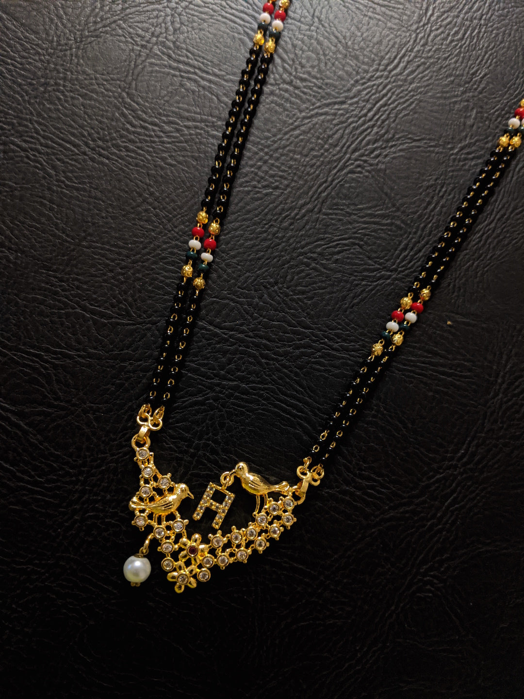 Letter A-Z Long Letter Mangalsutra Design Gold Plated Alphabet Love Birds with Pearl
