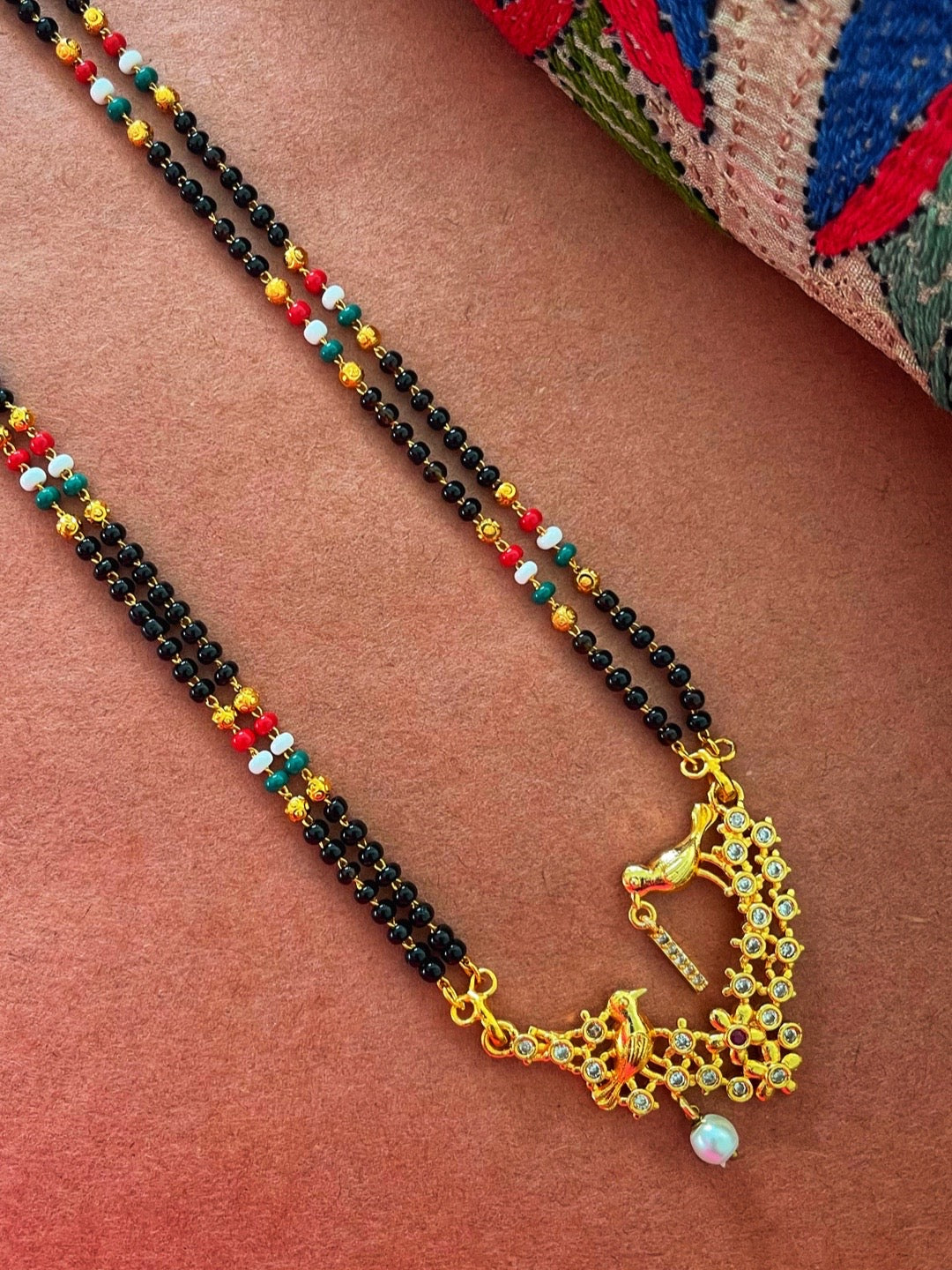 Letter A-Z Long Letter Mangalsutra Design Gold Plated Alphabet Love Birds with Pearl