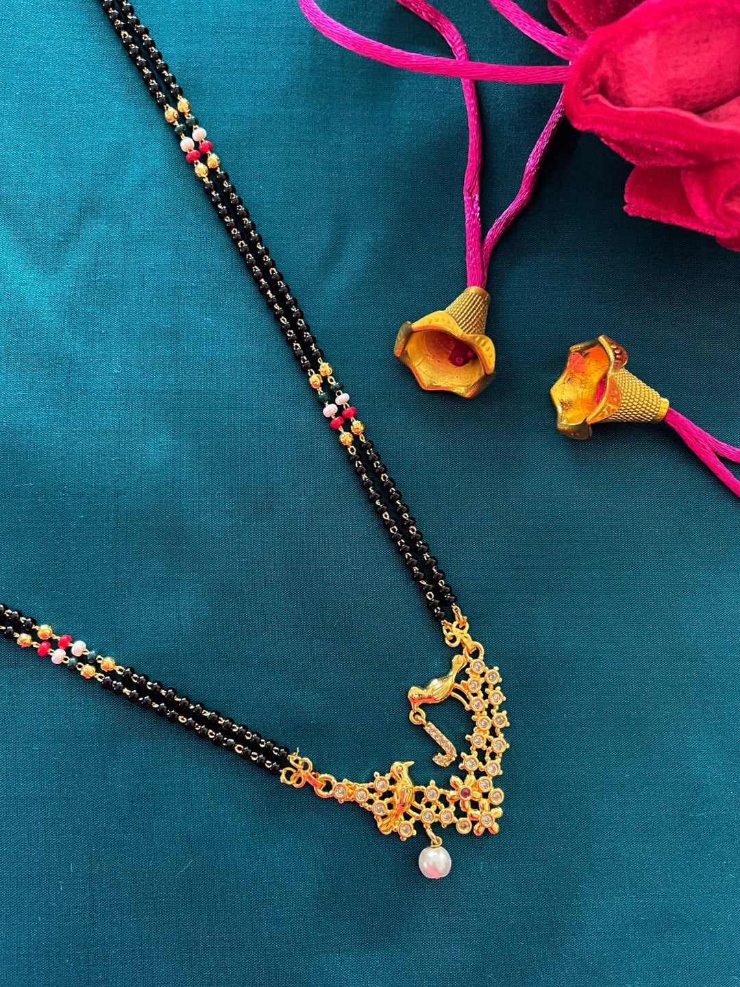 Letter A-Z Long Letter Mangalsutra Design Gold Plated Alphabet Love Birds with Pearl