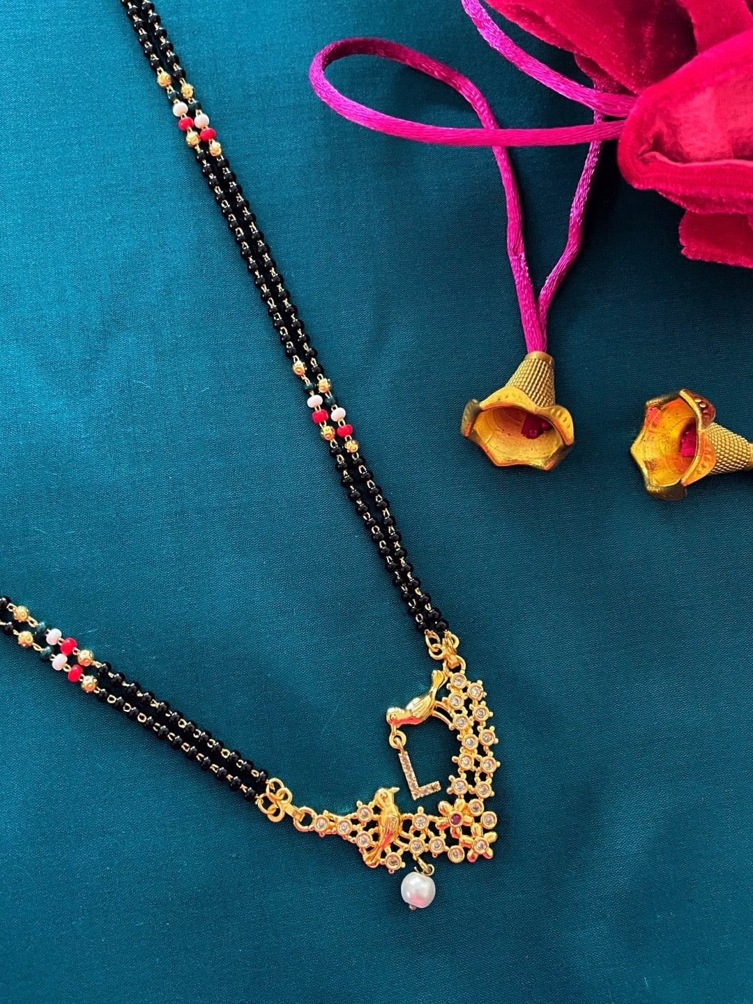 Letter A-Z Long Letter Mangalsutra Design Gold Plated Alphabet Love Birds with Pearl