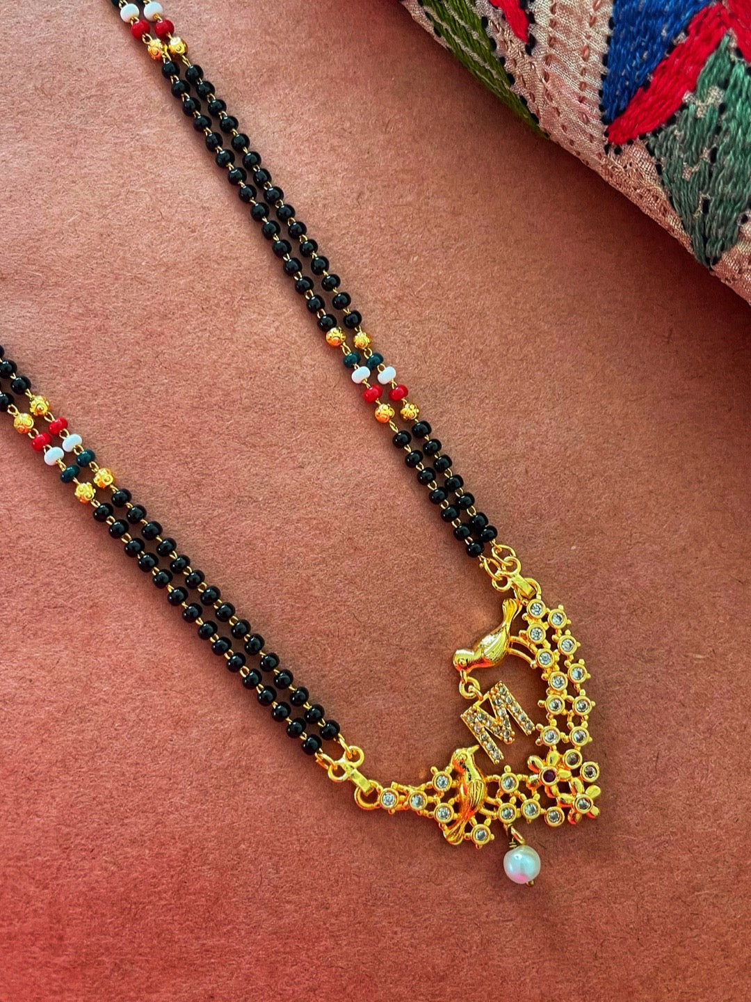 Letter A-Z Long Letter Mangalsutra Design Gold Plated Alphabet Love Birds with Pearl