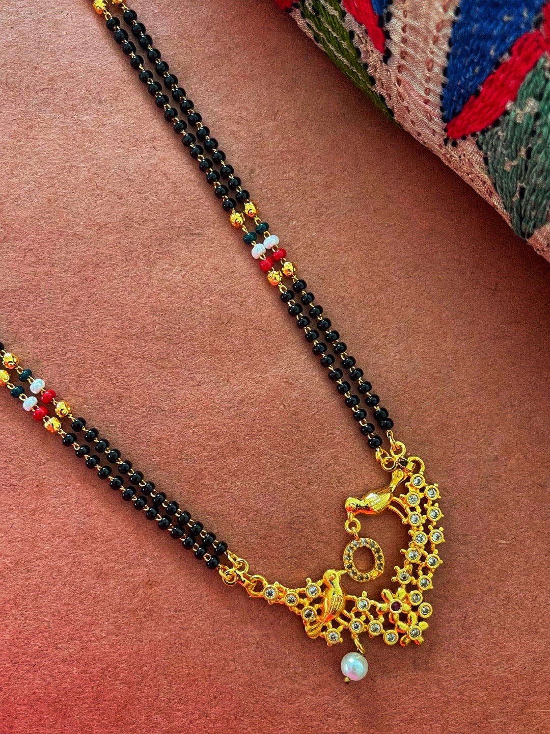 Letter A-Z Long Letter Mangalsutra Design Gold Plated Alphabet Love Birds with Pearl
