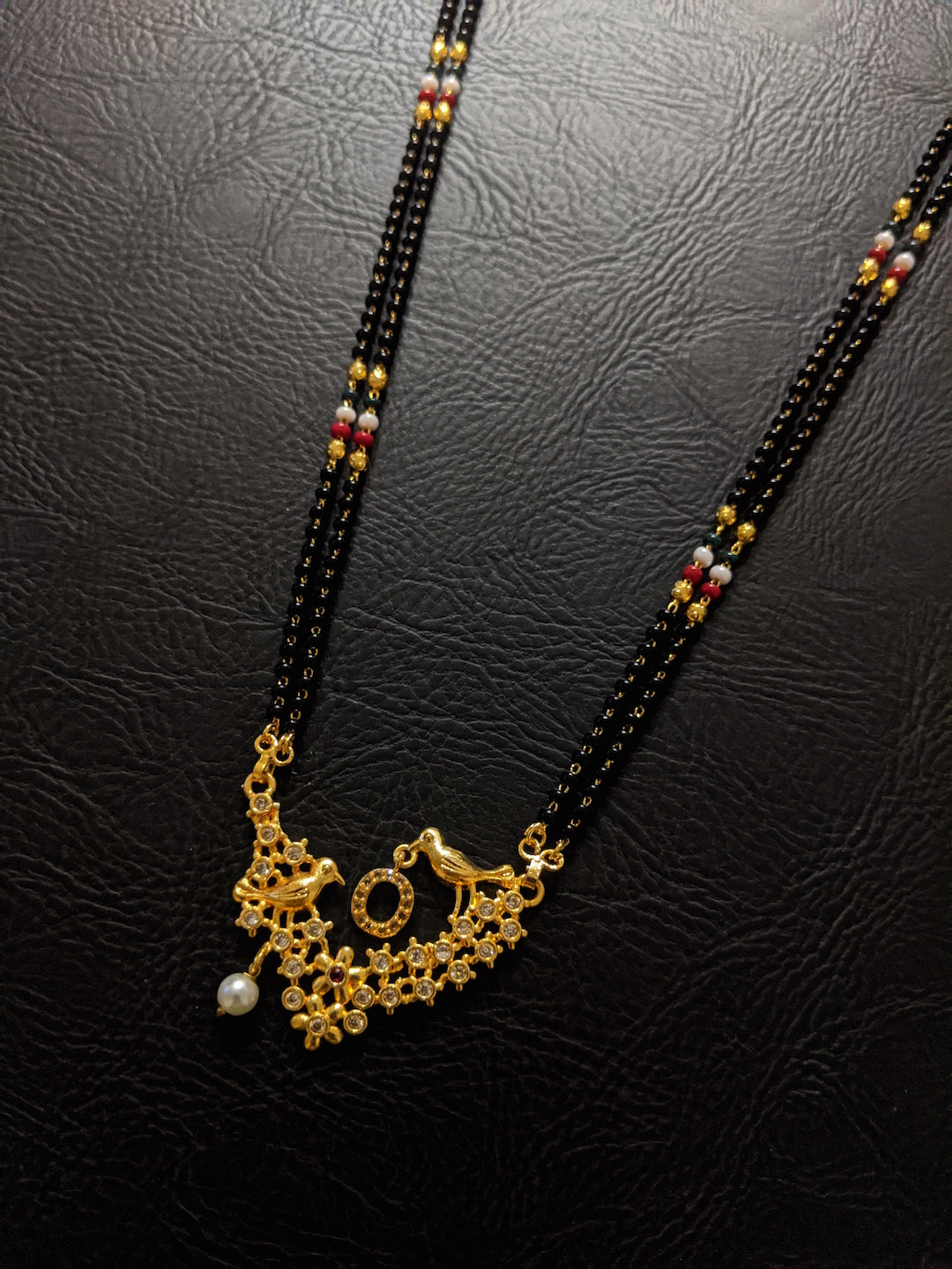 Letter A-Z Long Letter Mangalsutra Design Gold Plated Alphabet Love Birds with Pearl