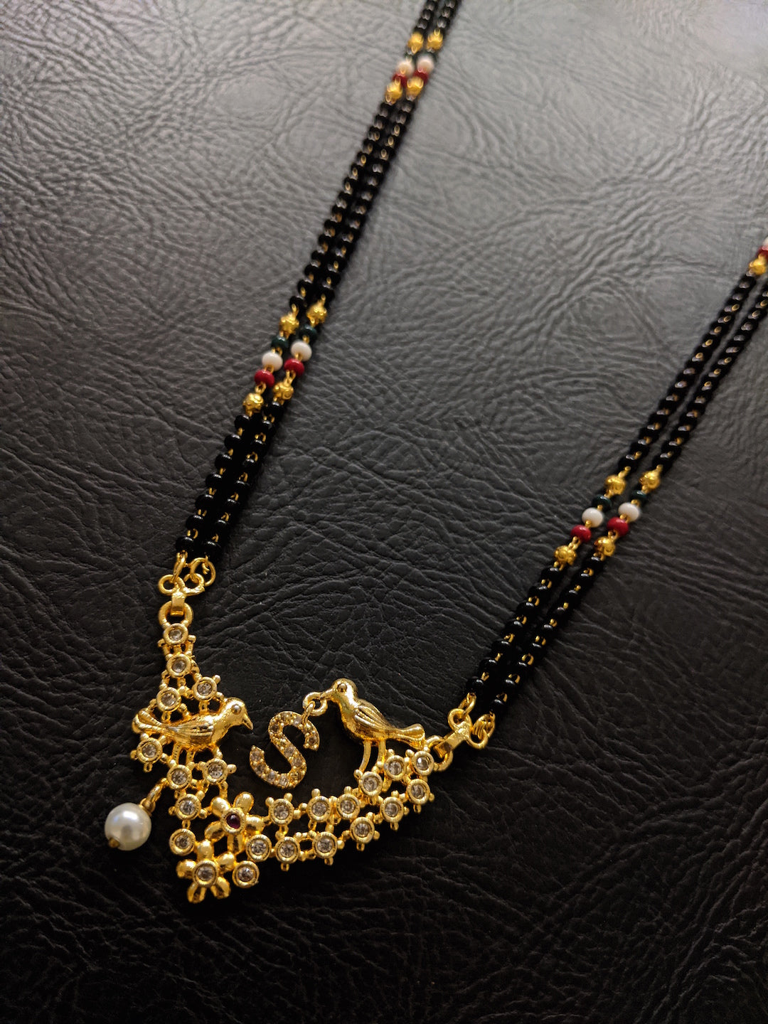 Letter A-Z Long Letter Mangalsutra Design Gold Plated Alphabet Love Birds with Pearl