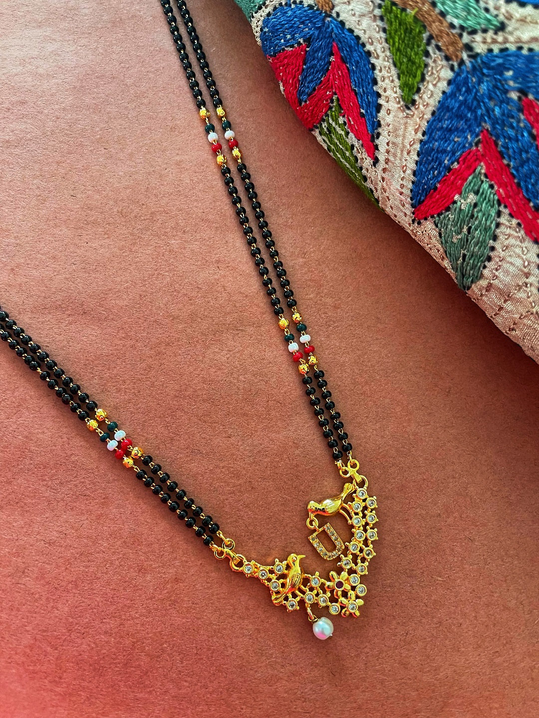 Letter A-Z Long Letter Mangalsutra Design Gold Plated Alphabet Love Birds with Pearl
