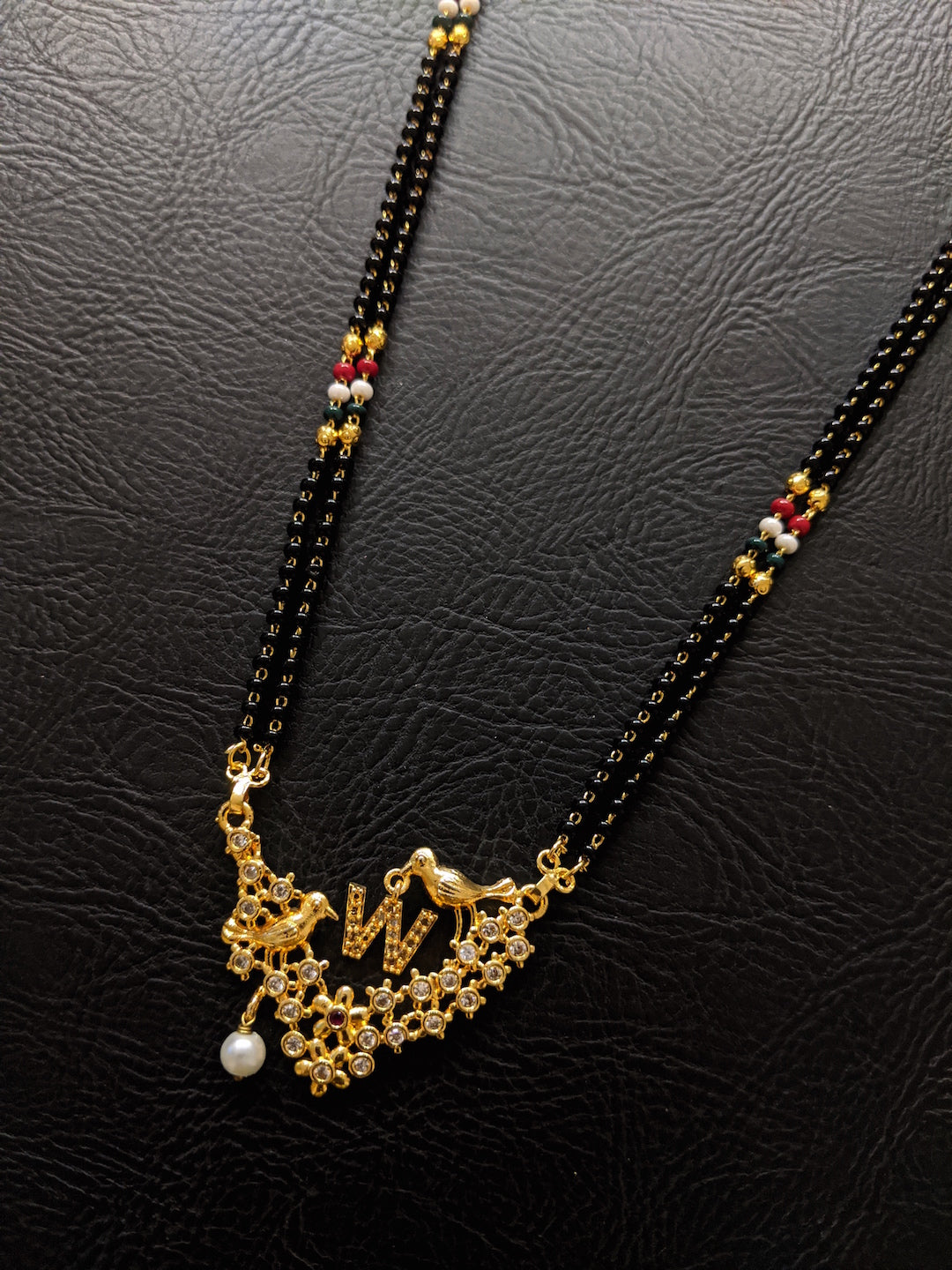 Letter A-Z Long Letter Mangalsutra Design Gold Plated Alphabet Love Birds with Pearl