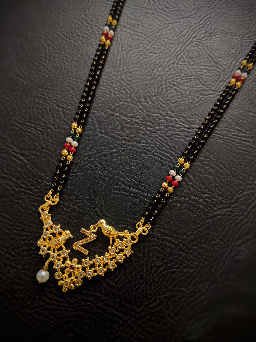 Letter A-Z Long Letter Mangalsutra Design Gold Plated Alphabet Love Birds with Pearl
