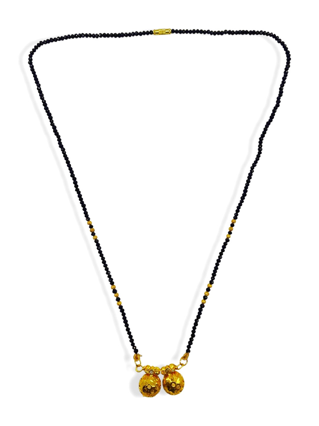 Long Mangalsutra Designs Gold Plated Maharashtrian Style Vati Pendant with Crystal Beads