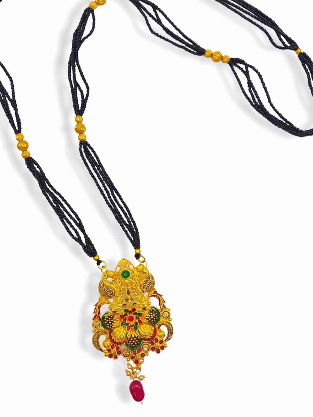 Long Mangalsutra Designs heavy gold mangalsutra with multiple black beads chain Flower thali mangalsutra (41 Inches)