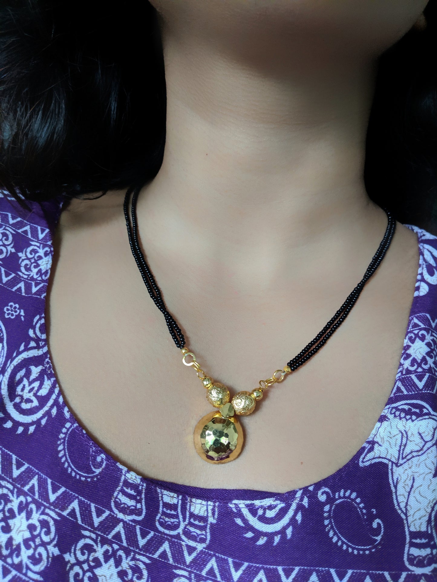Digital Dress Room Short Mangalsutra Designs Gold Plated Latest Vati Pendant Traditional Mangalsutra