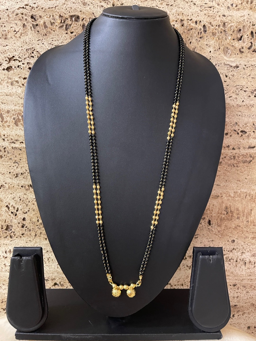 Artificial Long Gold Plated Simple Traditional Marathi Mangalsutra Vati Designs Black Beads Chain