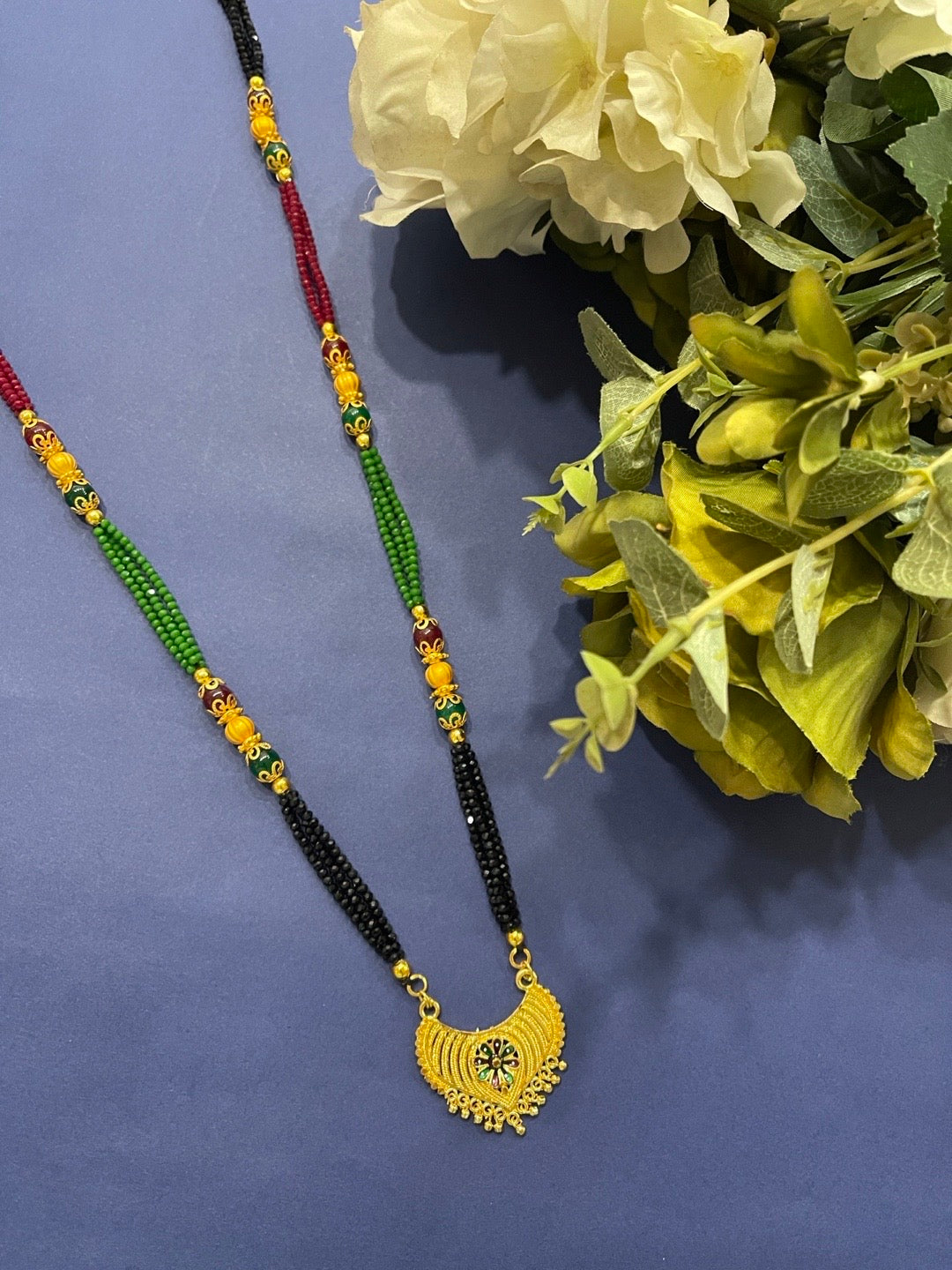 Pendant Black Beads Long Mangalsutra Designs Artificial Long Gold