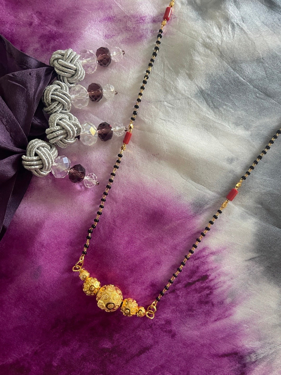 Simple Modern Traditional Long Mangalsutra Designs Ball Pendant Red And Black Beads Chain