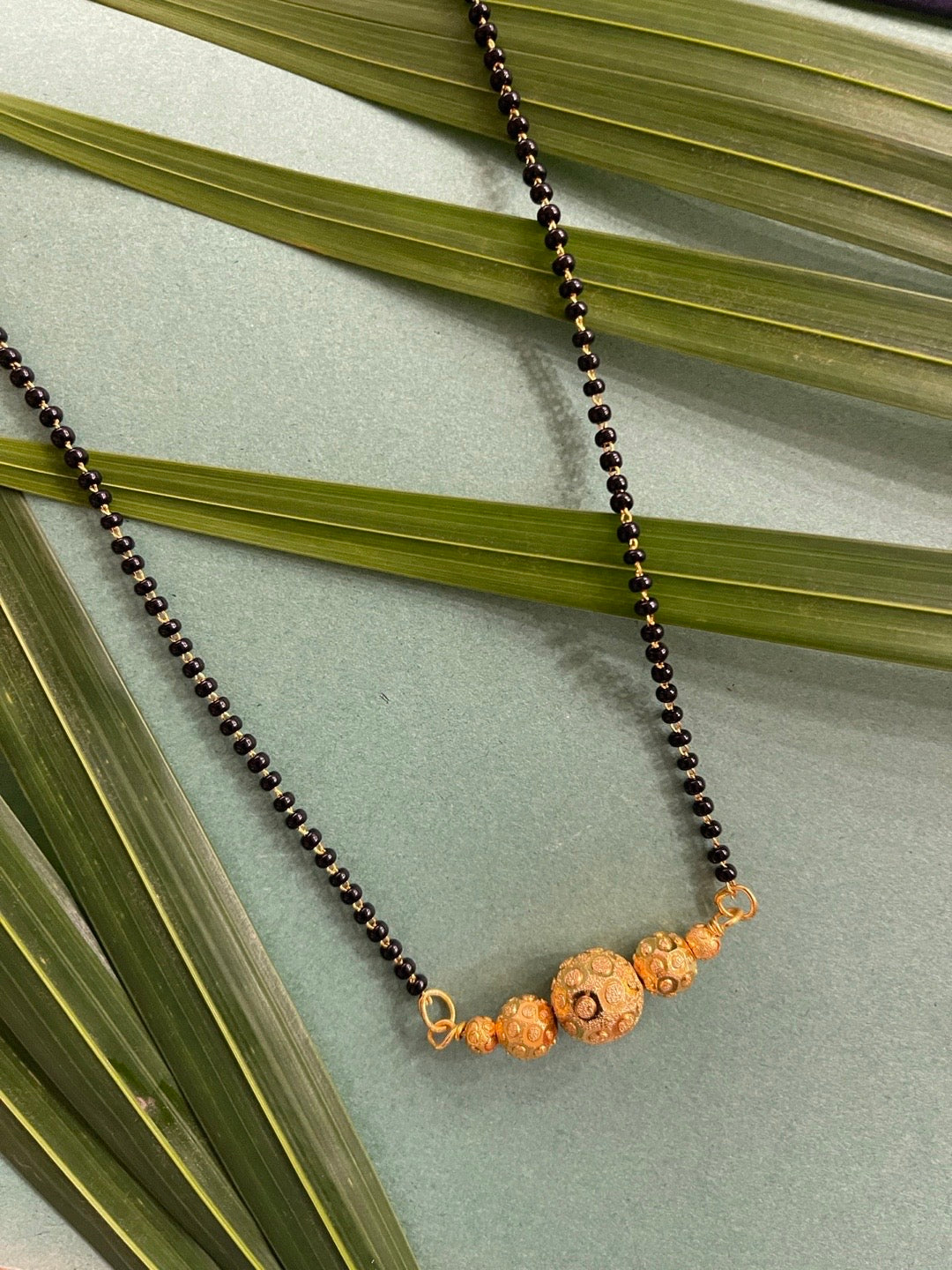 Simple Traditional Short Mangalsutra Designs Gold Plated Ball Pendant Black Beads Chain