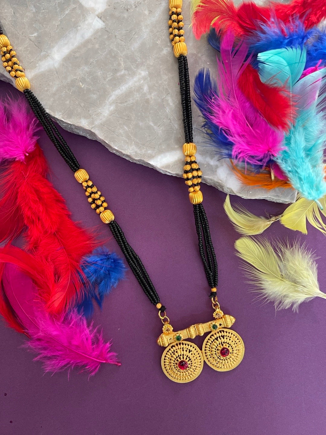 Maharashtrian Long Mangalsutra Vati Designs Layered Gold And Black Beads Chain