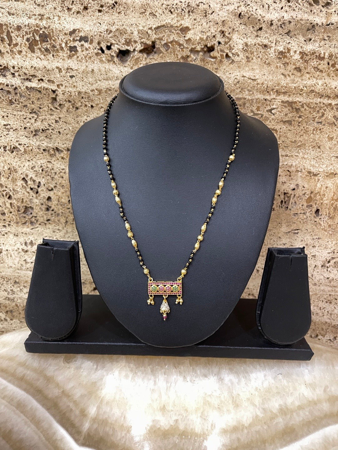 Short Mangalsutra American Diamond Flower Pendant