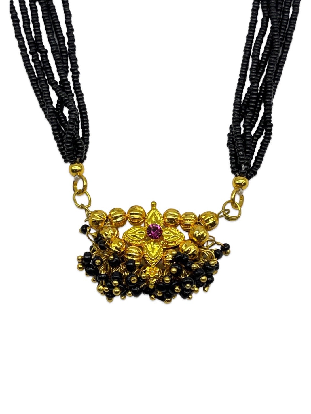 Maharashtran Short Mangalsutra Gold Floral Pendent