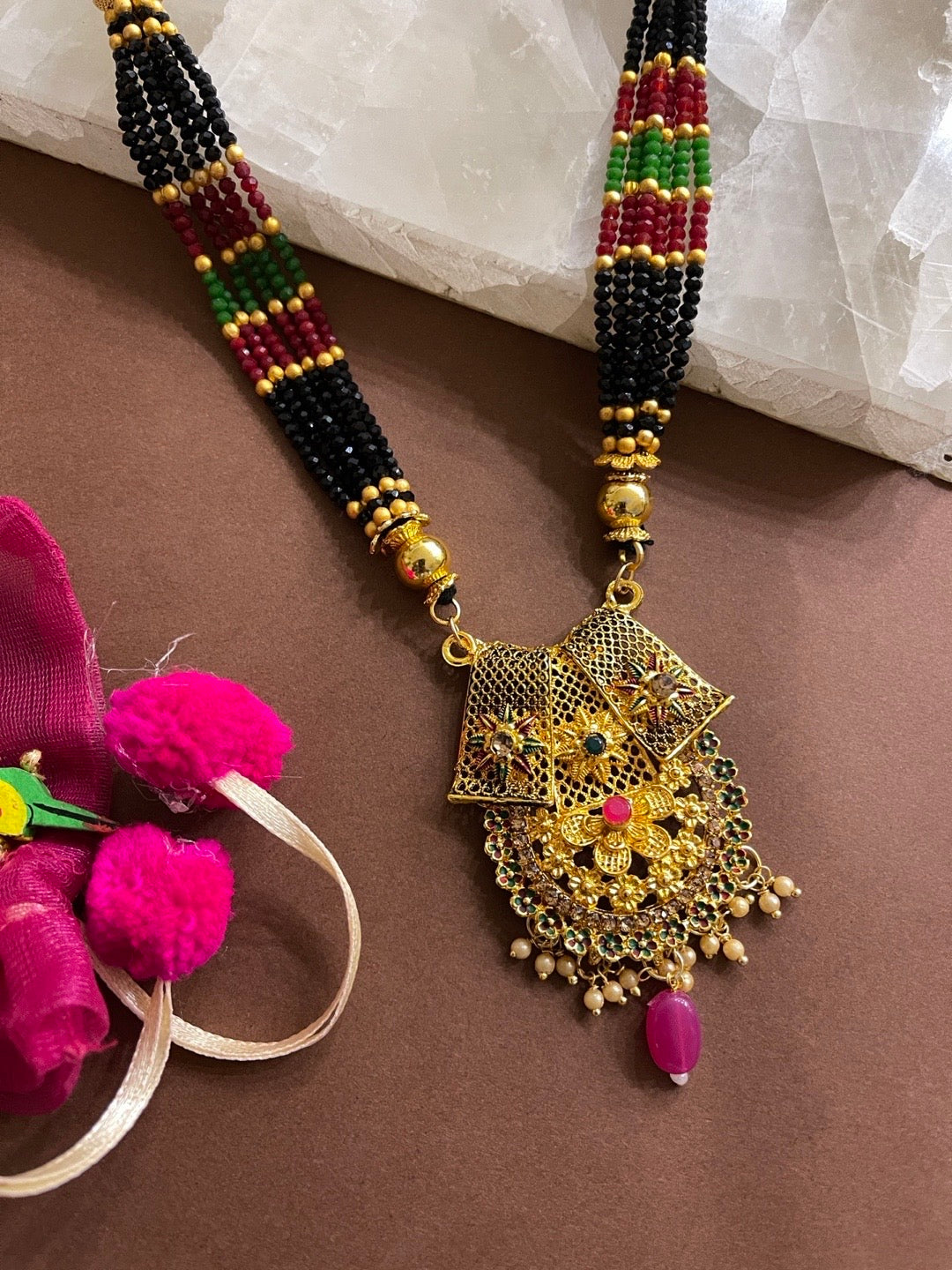 Long Mangalsutra Multi Coloured Floral Pendent