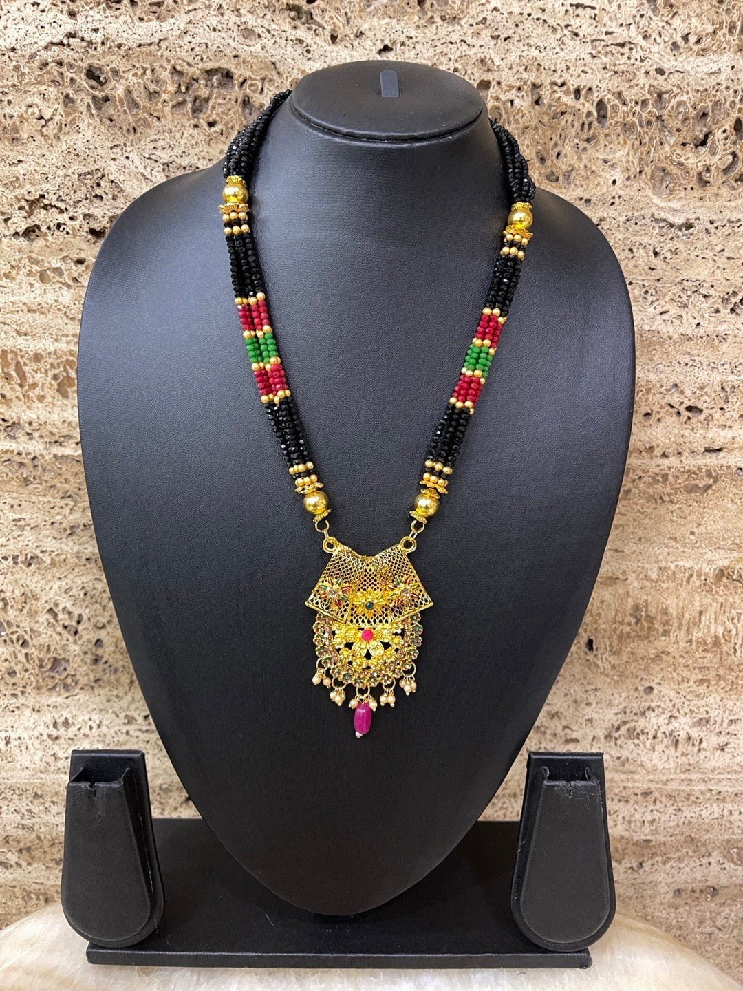 Long Mangalsutra Multi Coloured Floral Pendent