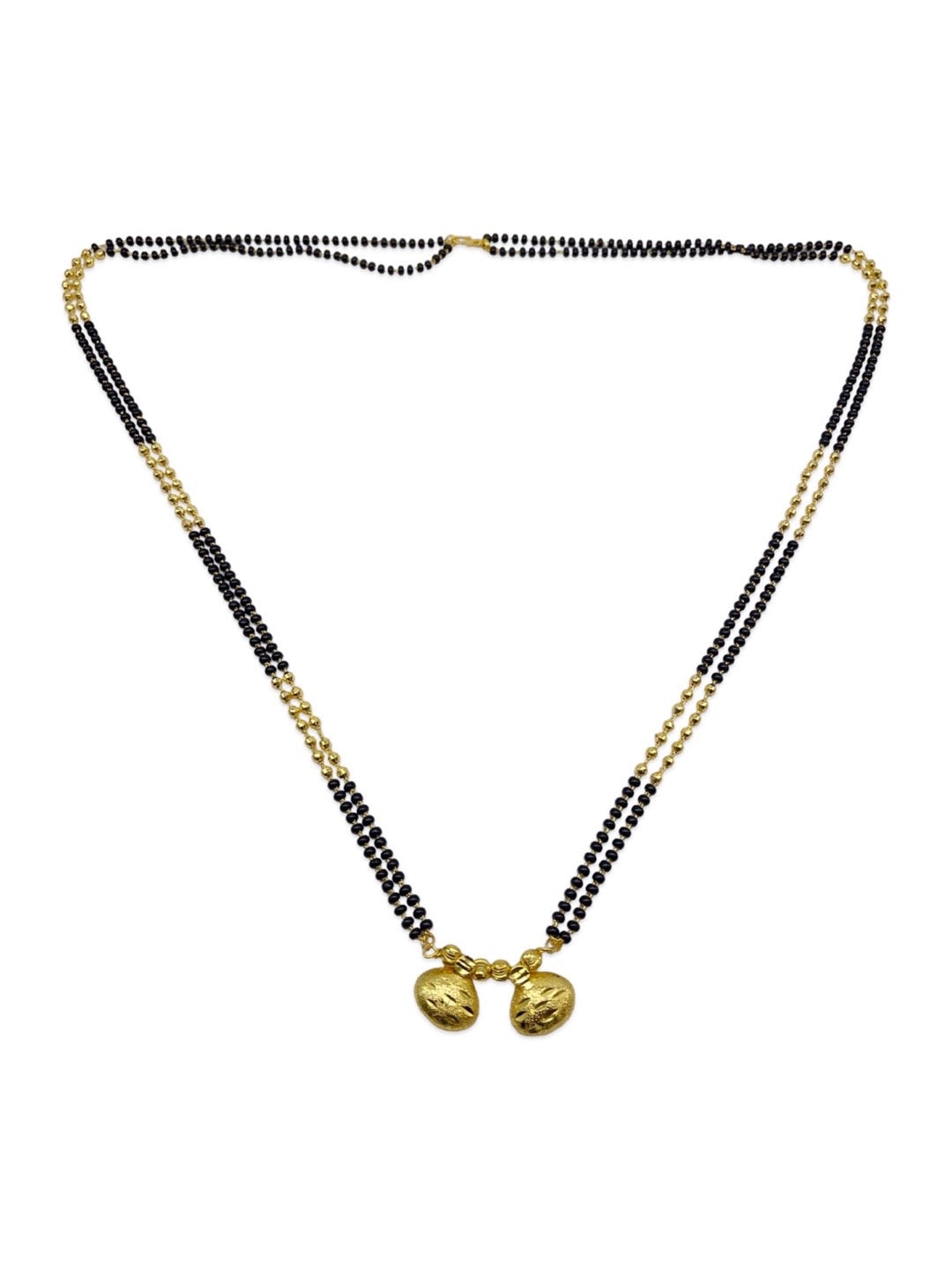 Long Mangalsutra Vati Pendant 2 Line Gold Black Beads Chain