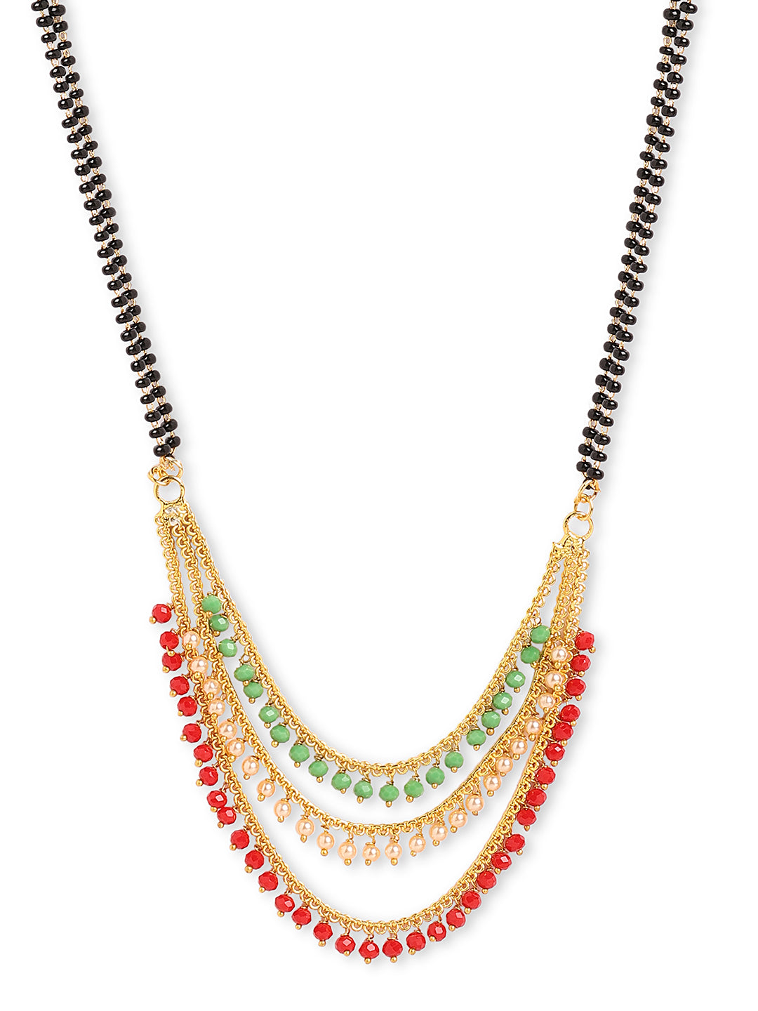 Gold Plated Long Mangalsutra Designs Fancy Multicolor Black Beads Chain Latest Unique Designs