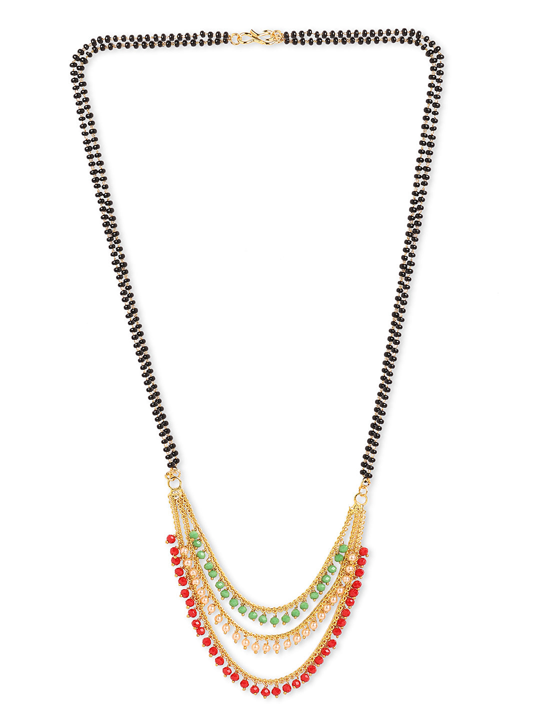 Gold Plated Long Mangalsutra Designs Fancy Multicolor Black Beads Chain Latest Unique Designs