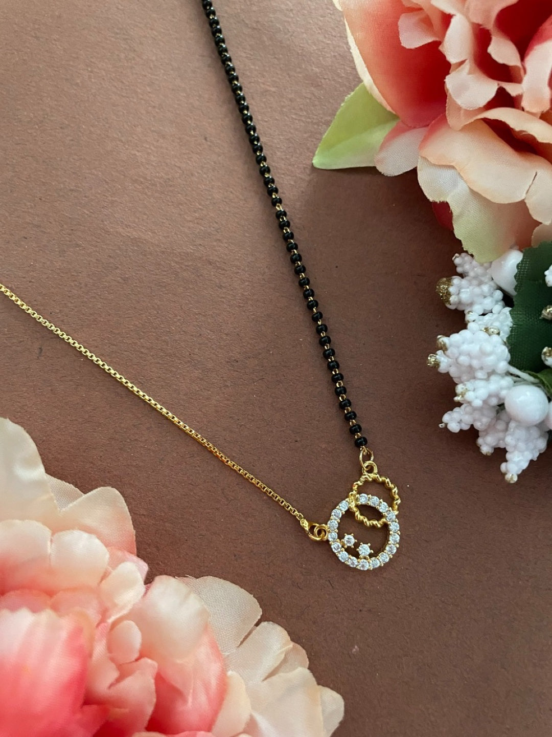 Gold Plated Maharashtrian Short Mangalsutra Designs Fancy American Diamond Black Beads Chain Latest Unique Designs