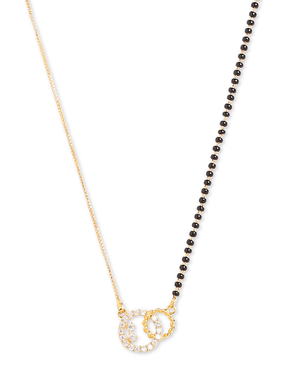 Gold Plated Maharashtrian Short Mangalsutra Designs Fancy American Diamond Black Beads Chain Latest Unique Designs
