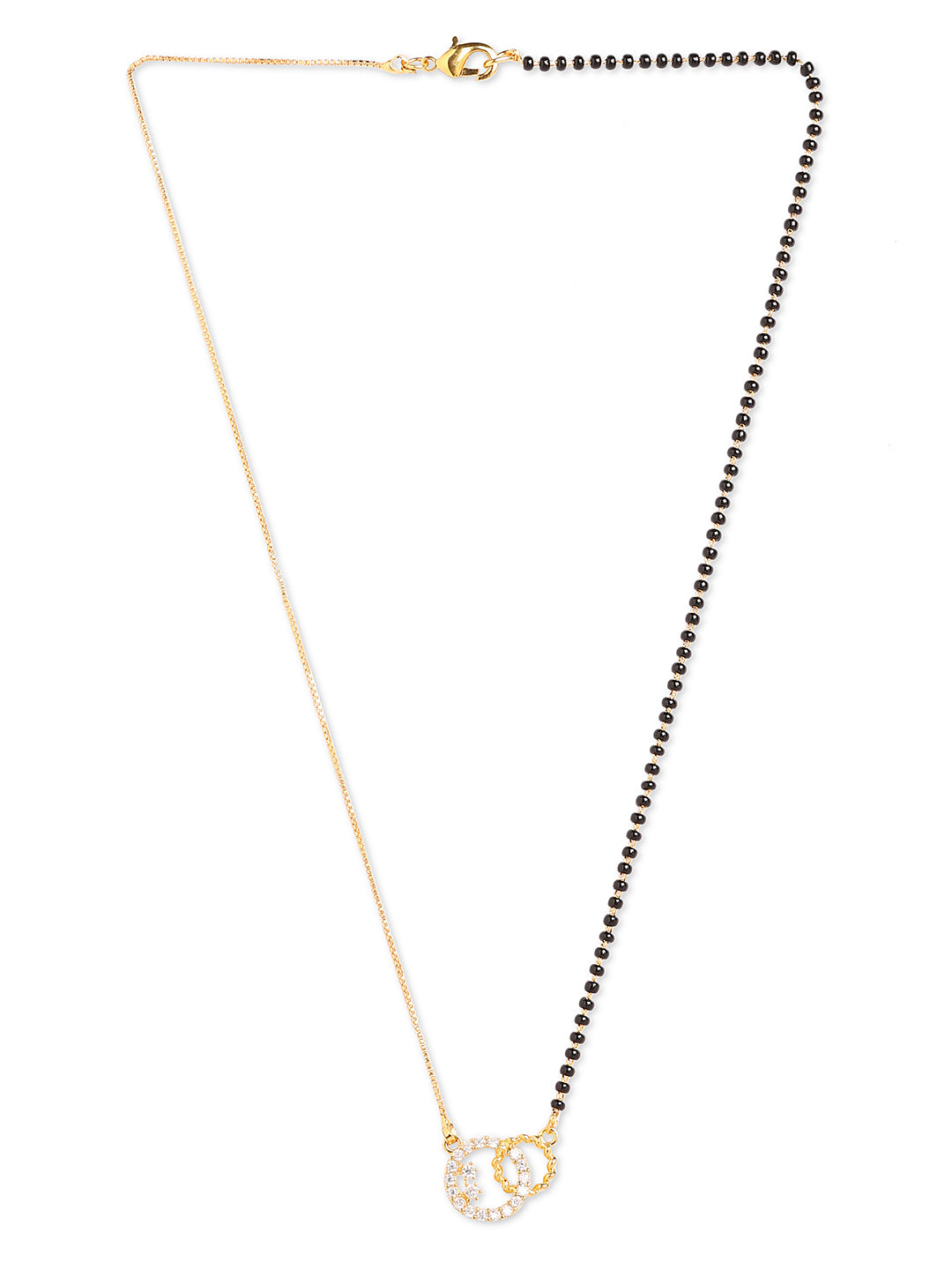 Gold Plated Maharashtrian Short Mangalsutra Designs Fancy American Diamond Black Beads Chain Latest Unique Designs