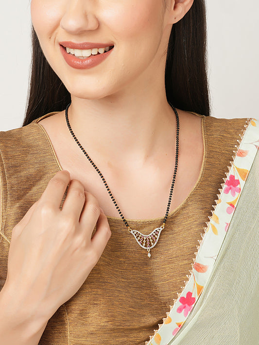 Gold Plated Maharashtrian Short Mangalsutra Designs American Diamond Fancy Black Beads Chain Latest Unique Designs