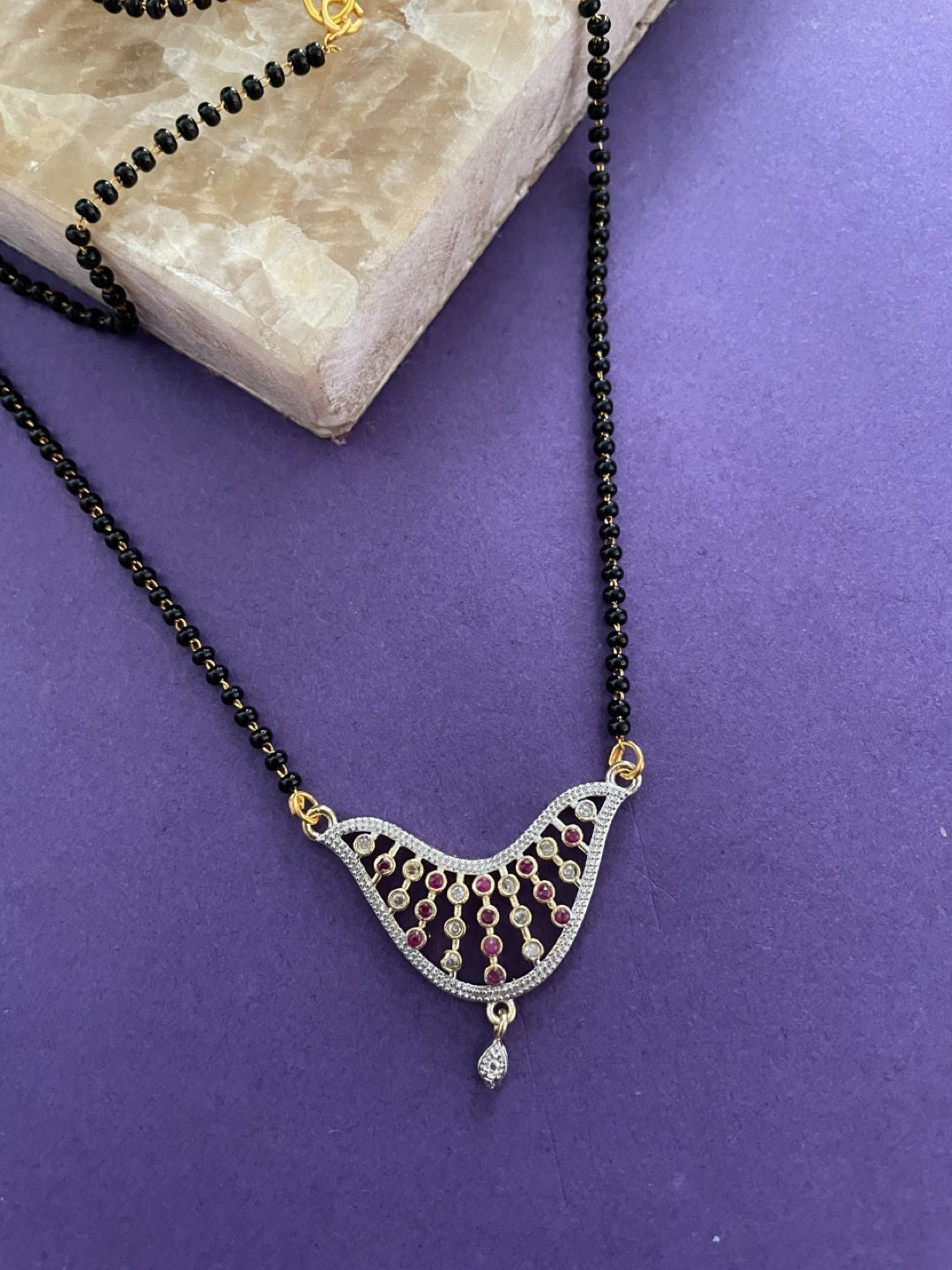 Gold Plated Maharashtrian Short Mangalsutra Designs AD Fancy Black Beads Chain Latest Unique Designs