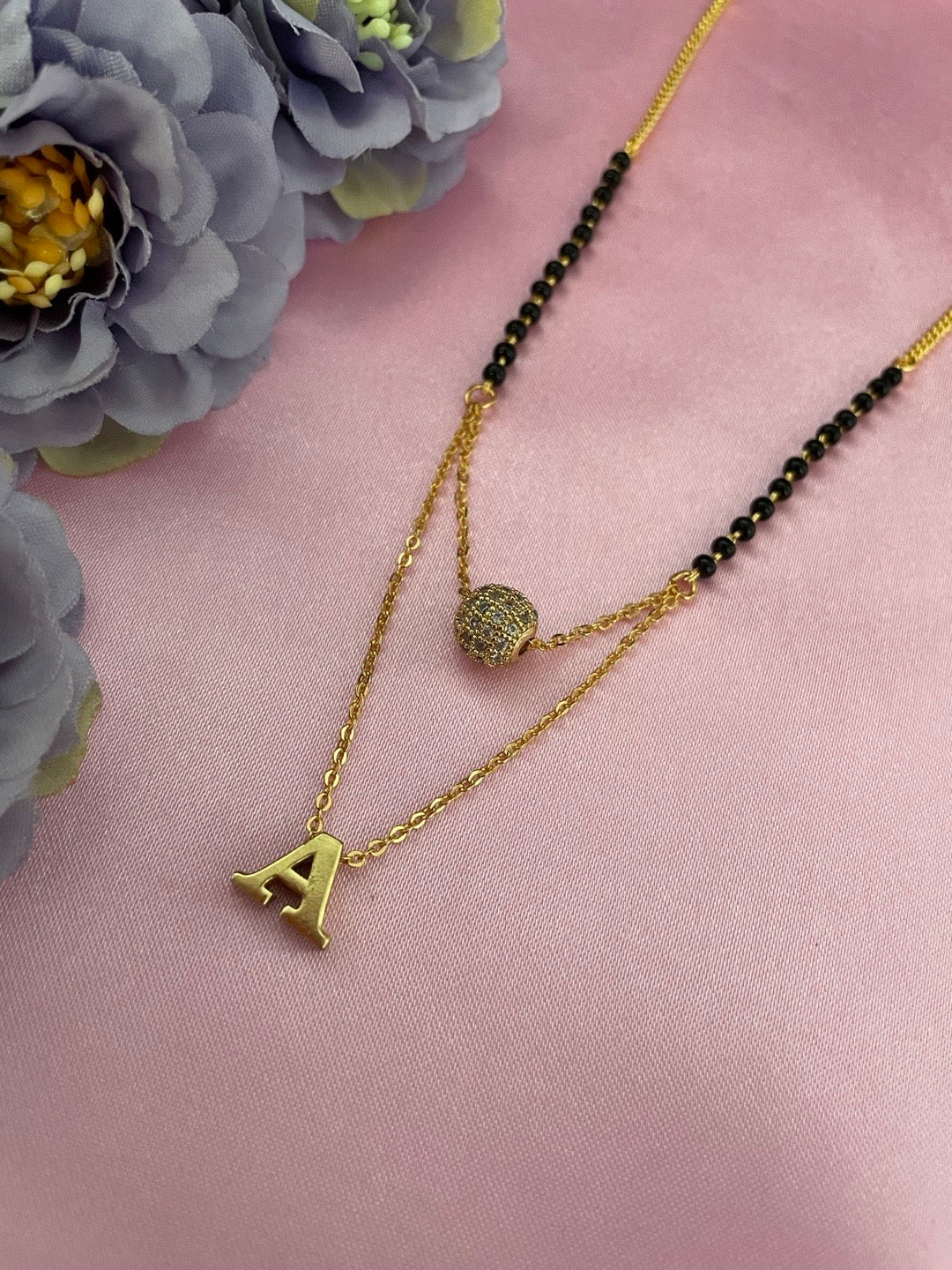 A-Z Letter Mangalsutra American Diamond Ball Pendant Short Mangalsutra Name Mangalsutras