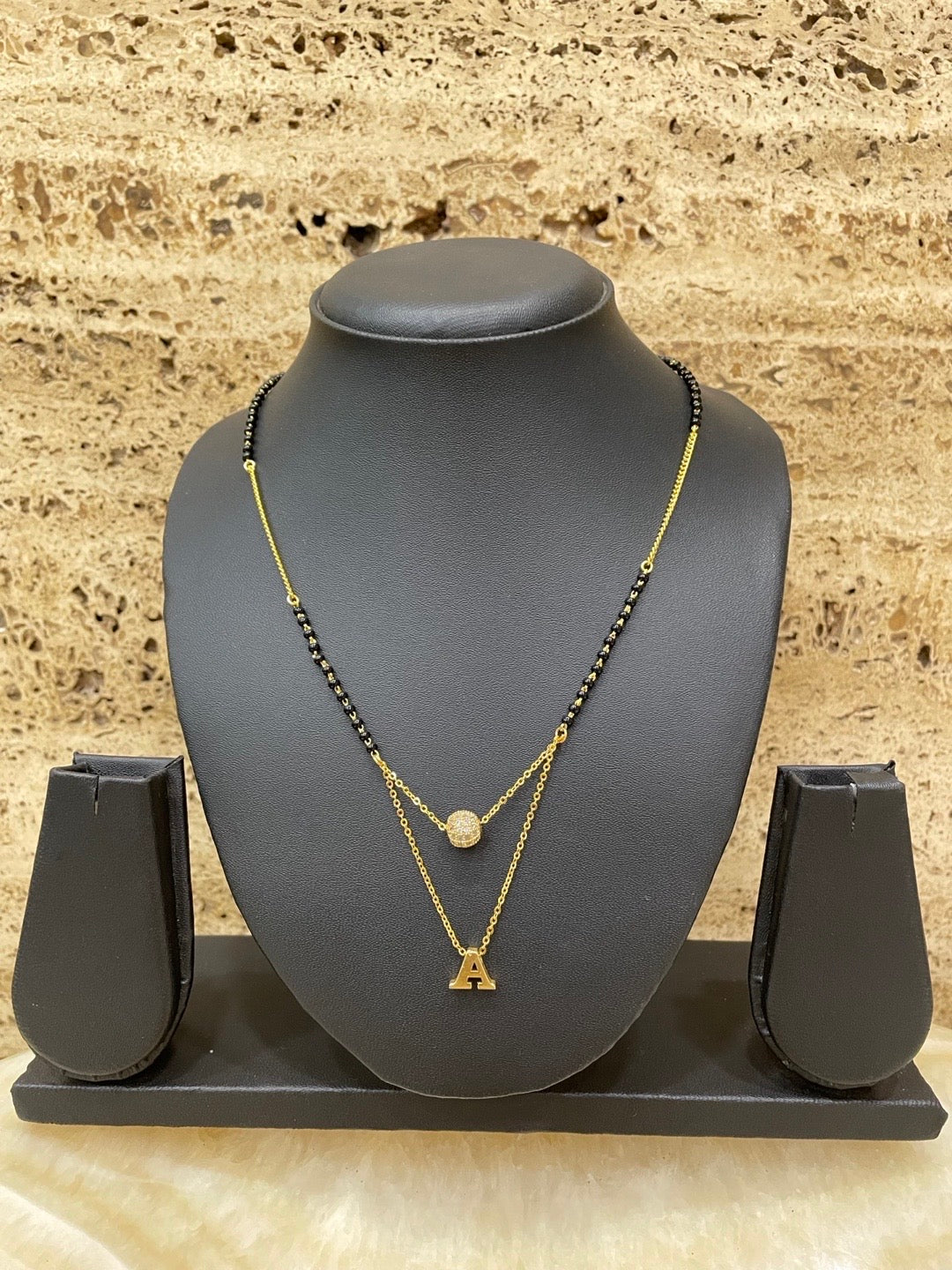 A-Z Letter Mangalsutra American Diamond Ball Pendant Short Mangalsutra Name Mangalsutras