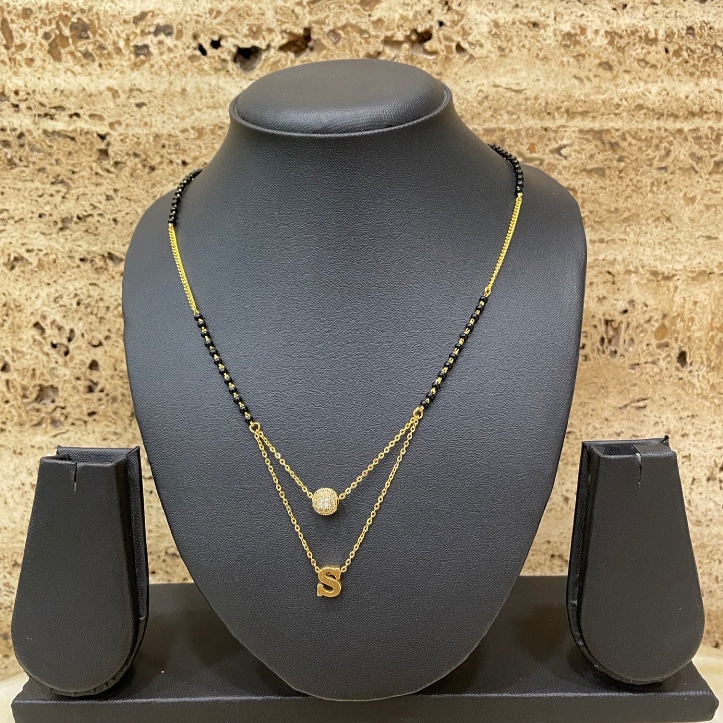 A-Z Letter Mangalsutra American Diamond Ball Pendant Short Mangalsutra Name Mangalsutras