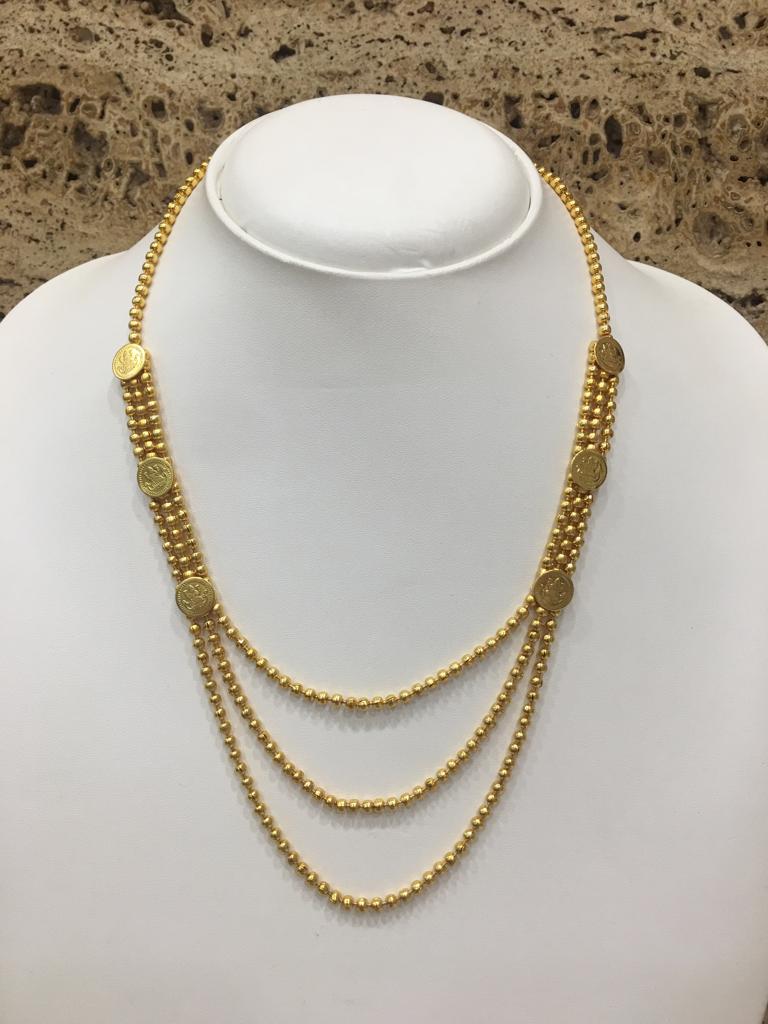 Digital Dress Room Lakshmi (Laxmi) Coin Golden Beads 3 multi-layered Line Chain Gold Plated Necklace