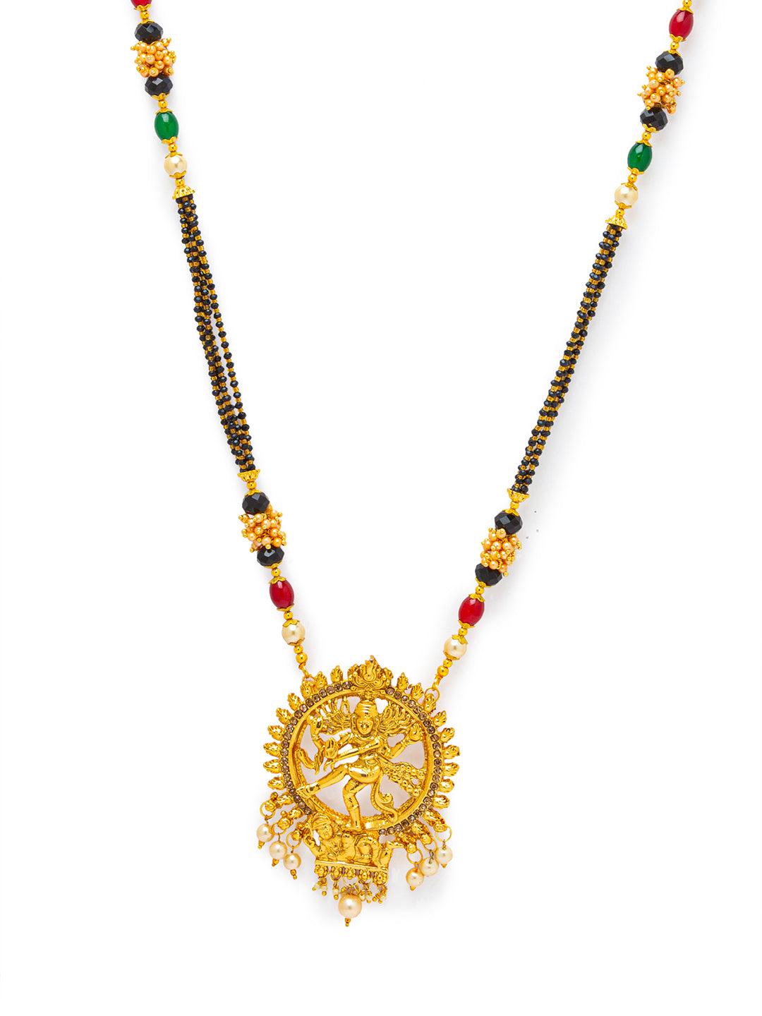Digital Dress Room Digital Dress Room One Gram Gold Plated Maharashtrian Long Mangalsutra set with Earrings मंगलसूत्र Tanmaniya/Long Gold Chain/Black Beads Nataraja Pendant New Mangalsutra Designs For Women (43 Inches)