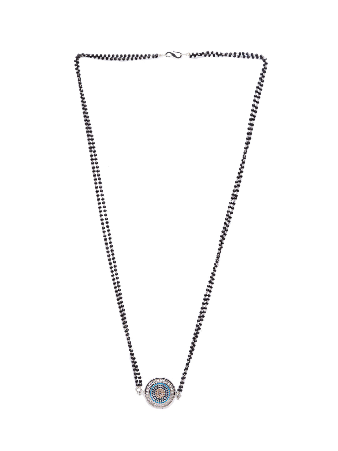 The Evil Eye Necklace Long Silver Mangalsutra Design Brass Silver Plated American Diamond Pendant मंगळसूत्र (25 Inch)