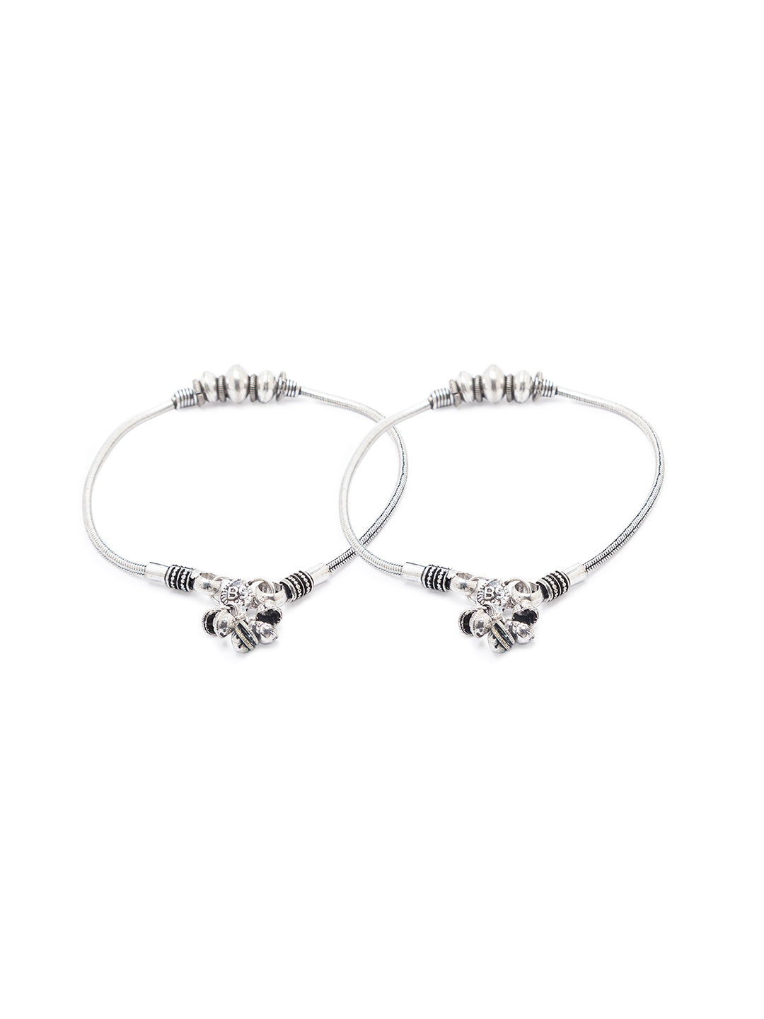 German Oxidised Silver Anklets Maharashtrian Payal Silver Plating Big Beads with Ghungroo Paijan