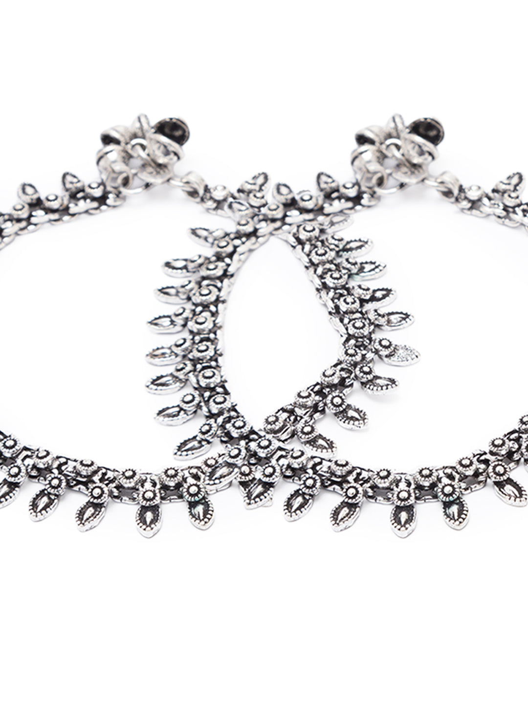 German Oxidised Silver Anklets Floral/Drop Leaf Design Payal Silver Plating Ghungroo Foot Jewellery
