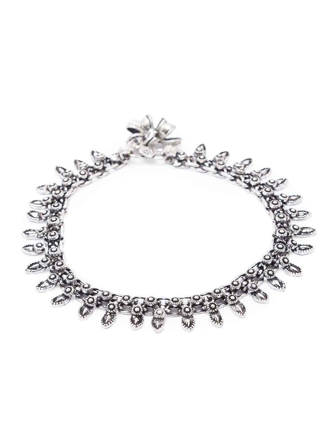 German Oxidised Silver Anklets Floral/Drop Leaf Design Payal Silver Plating Ghungroo Foot Jewellery