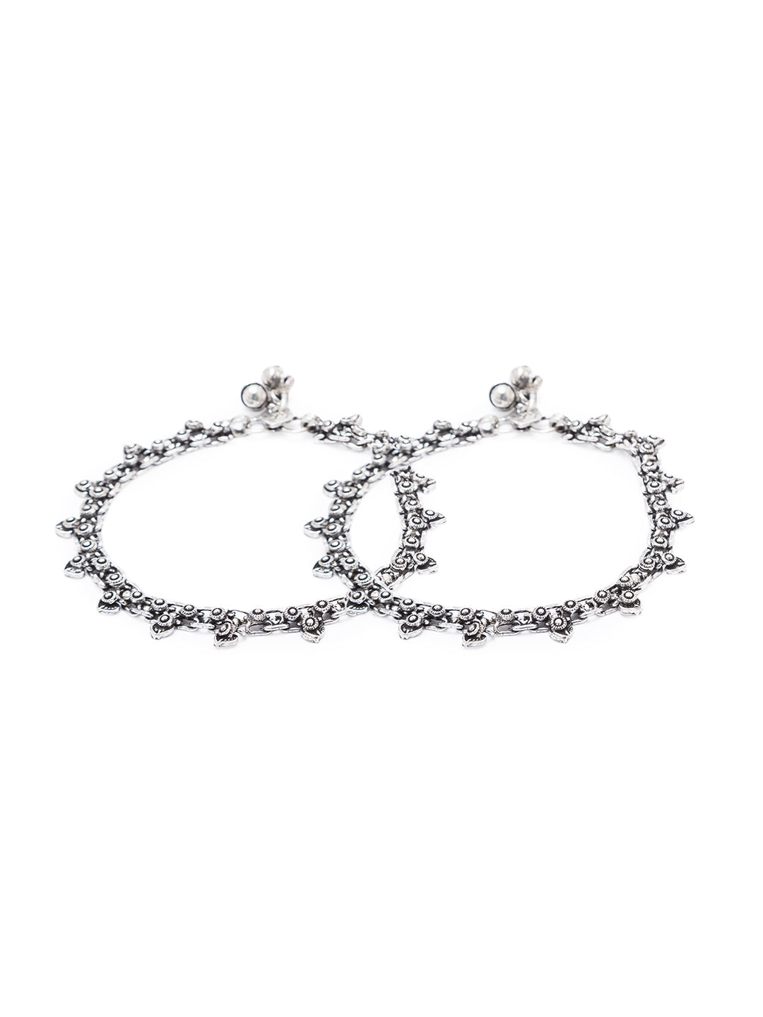 German Oxidised Silver Anklets Floral/Heart Shape Design Payal Silver Plating Ghungroo Foot Jewellery