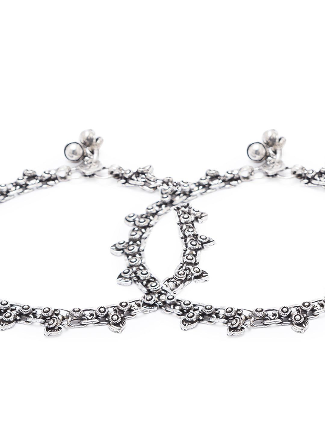 German Oxidised Silver Anklets Floral/Heart Shape Design Payal Silver Plating Ghungroo Foot Jewellery