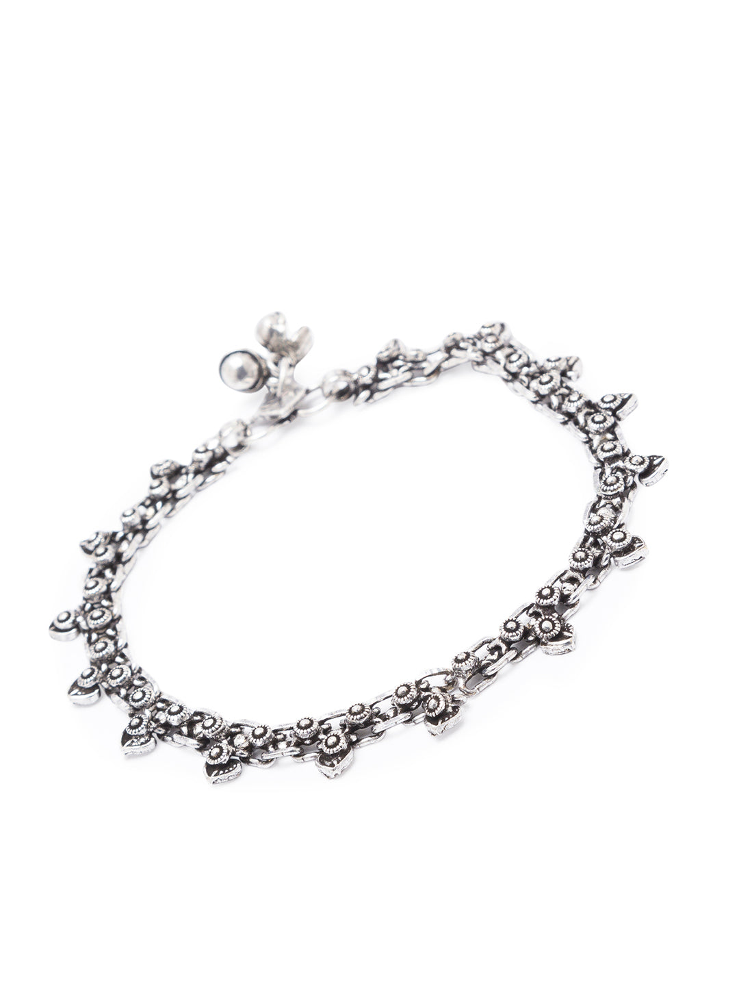 German Oxidised Silver Anklets Floral/Heart Shape Design Payal Silver Plating Ghungroo Foot Jewellery