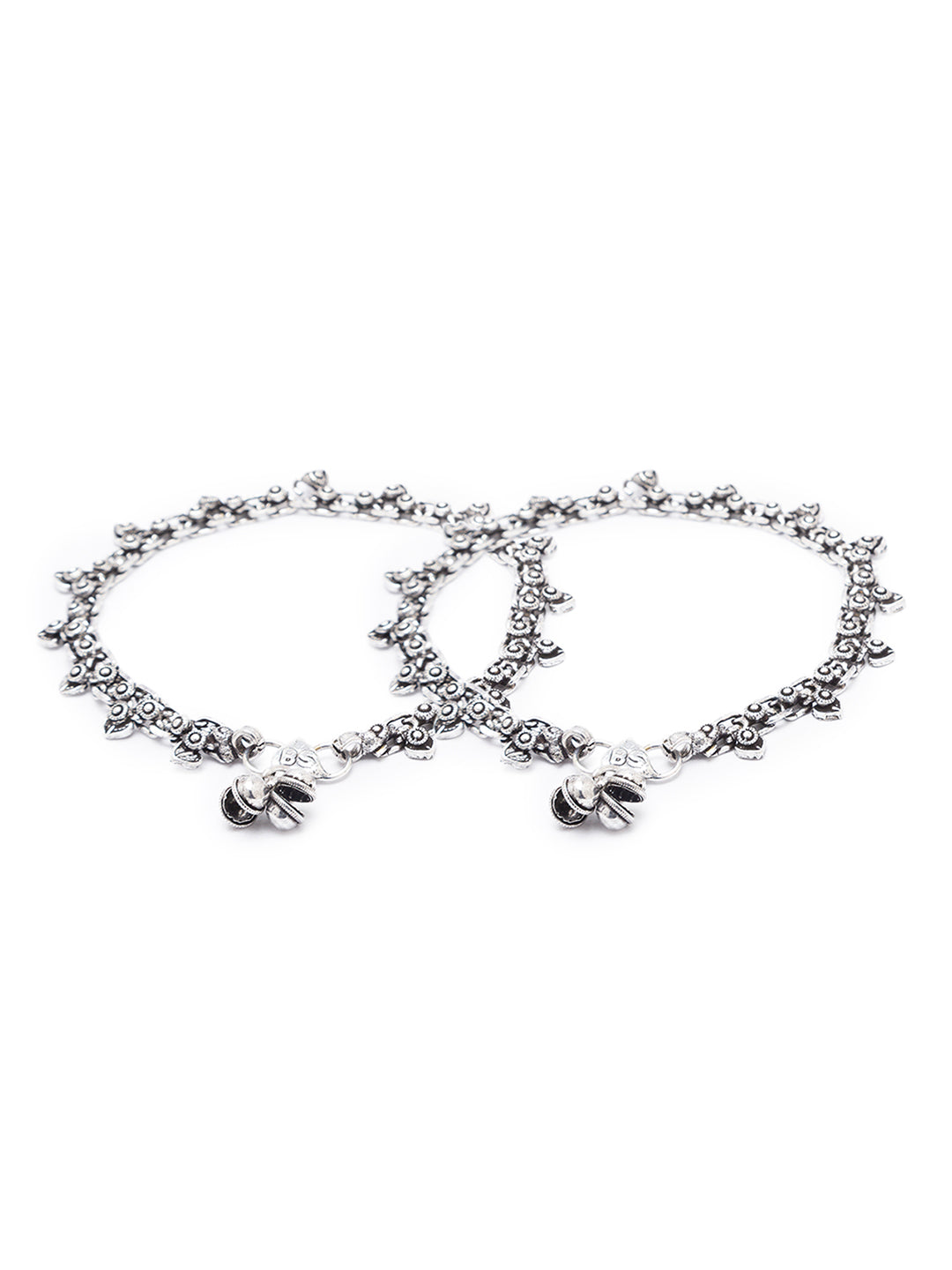 German Oxidised Silver Anklets Floral/Heart Shape Design Payal Silver Plating Ghungroo Foot Jewellery