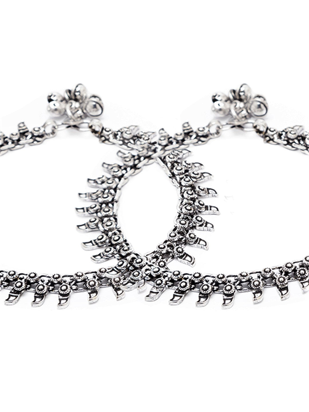 German Oxidised Silver Anklets Ethnic Floral/Leaf Design Payal Silver Plating Ghungroo Foot Jewellery