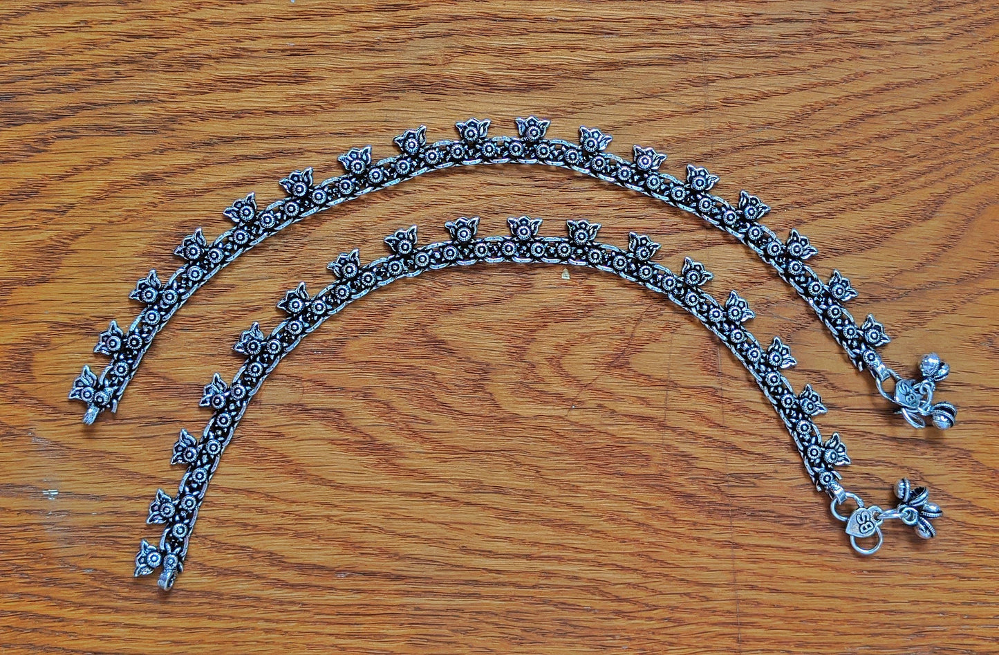 Anklets German Oxidised Silver Jewellery Payal Paijan Pazeb पैजण Silver Plating Antique Lotus Design Latest Style Ethnic Traditional Foot Jewellery for Women and Girls