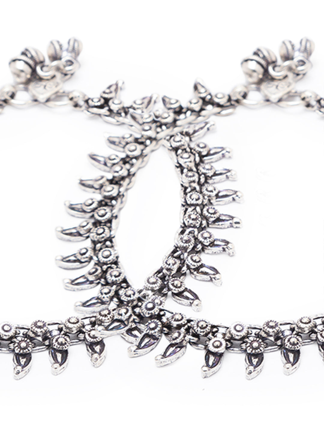 German Oxidised Silver Anklets Floral/Paan Design Payal Silver Plating Paijan Ghungroo Foot Jewellery