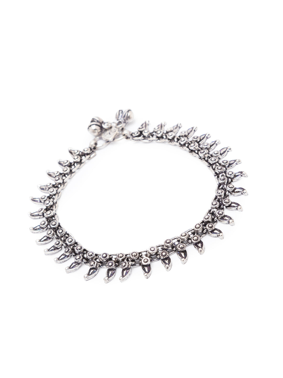 German Oxidised Silver Anklets Floral/Paan Design Payal Silver Plating Paijan Ghungroo Foot Jewellery